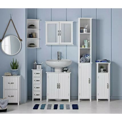 Argos Home Tongue & Groove Mirrored 2 Door Cabinet - White