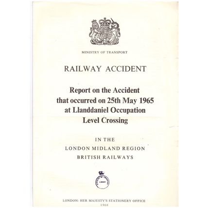 Railway Accident Report Llanddaniel Level Crossing London Midland Region 25/5/65