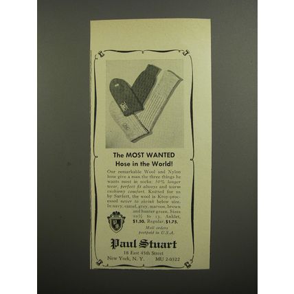 1952 Paul Stuart Hose Ad - The most wanted hose in the world