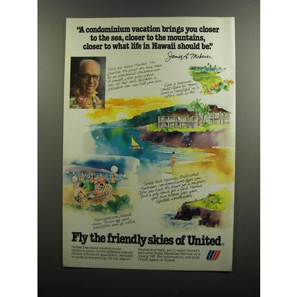 1978 United Airlines Advertisement - James A. Michener - A condominium vacation
