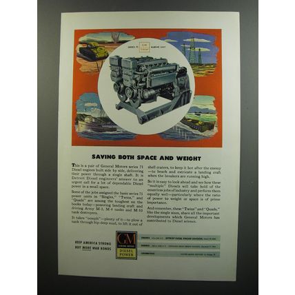 1945 GM General Motors Series 71 Diesel Engine Ad - Saving both space and weight