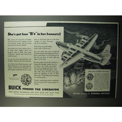 1945 Buick Engines Advertisement - B-24 Liberator Planes - She's got four B's