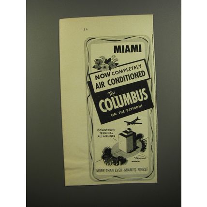 1953 The Columbus Hotel Ad - Miami now completely air conditioned