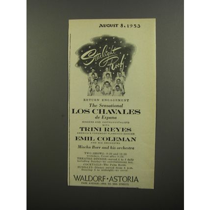 1953 Waldorf Astoria Hotel Ad - The Sensational Los Chavales de Espana