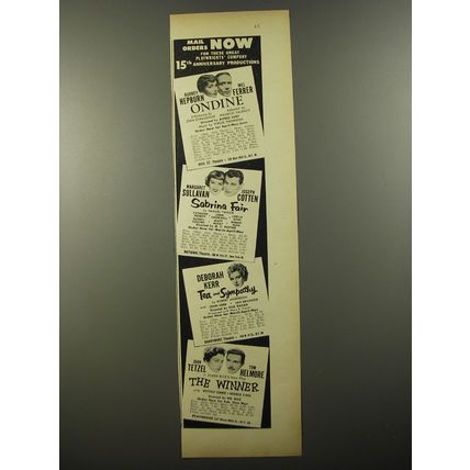 1954 Playwrights' Company Plays Ad - Ondine; Sabrina Fair; Tea and Sympathy