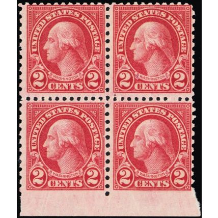 579, 2¢ MNH Block of Four Imperforate Bottom Margin Cat $560.00 - Stuart Katz