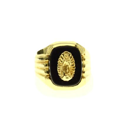 Virgin Mary Guadalupe Religion Natural Onyx Men Ring 14k Gold 10.4 Gr Size 10.5