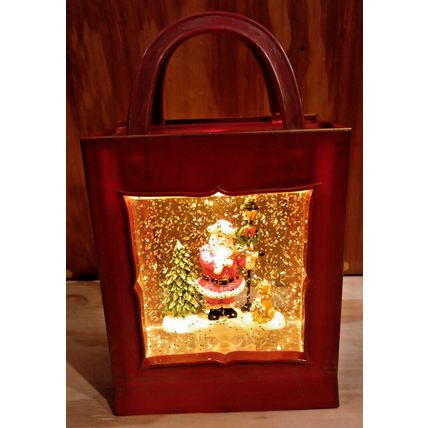 Christmas Santa Snow Scene Handbag Snow Globe Lights Water Sounds Snowflakes