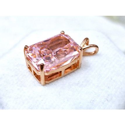 8ct Pink Cubic Zirconia Radiant Cut Pendant 14k Rose Gold Overlay 925 Silver