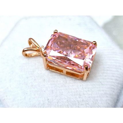 8ct Pink Cubic Zirconia Radiant Cut Pendant 14k Rose Gold Overlay 925 Silver