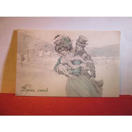 BONNE ANNEE, HAPPY NEW YEAR used antique postcard 1911 pm =