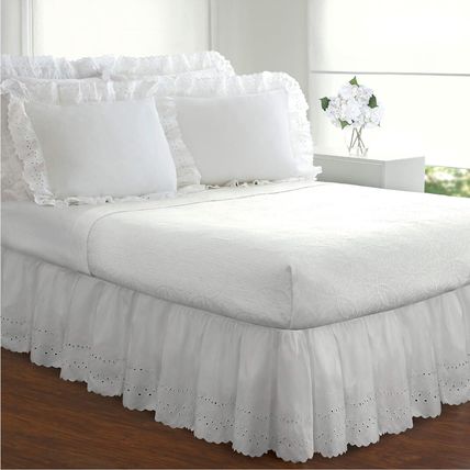 Fresh Ideas Ruffled Eyelet Bed Skirt-18" Drop-72"W x 84"L-CALI KING-WHITE-NEW