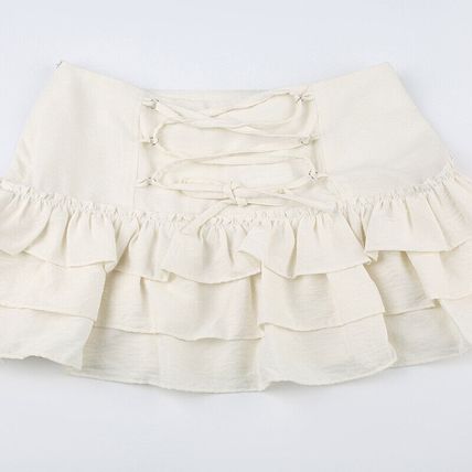Sweet Low-waisted Skirt Mini White Bow Tiered Ruffle Aline Kawaii Lolita