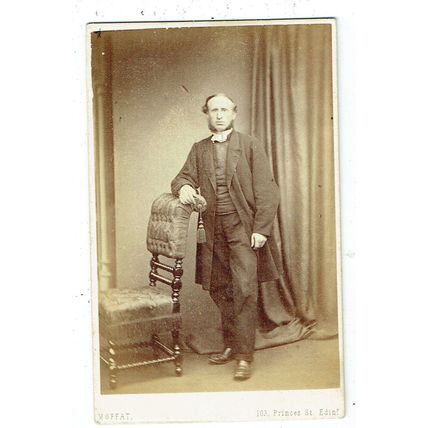 Victorian cdv photo man standing arm on chair Edinburgh photographer