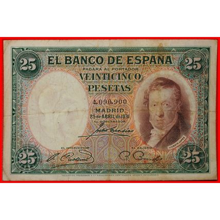 Ⰶ GREAT BRITAIN CHARLES III 1759-178):SPAIN★25 PESETAS 1931★LOW START★NO RESERVE