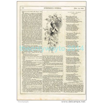 LITTLE MARY, ILLUSTRATED POETRY, MAGAZINE ILLUSTRATION/PRINT, c1859