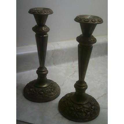 Ornate embossed pattern candle stick holders metal heavy