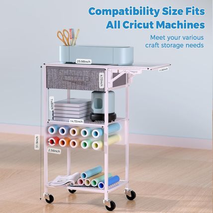 Rolling Cricut Storage Organizer Cart Compatible with Cricut Machine, Cricut Vin
