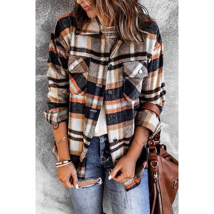 Blue Geometric Plaid Print Pocketed Shirt