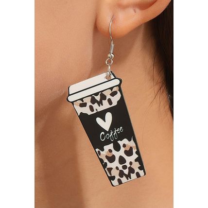 Black Leopard Coffee Print Beverage Cup Shape Earrings