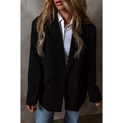 Black Lapel Flap Pocket Buttoned Blazer