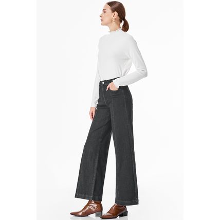Black Plain Seam Detail Flared Bottom Ankle Length Jeans