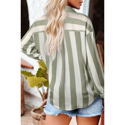 Green Striped Soft Relaxed Button Up Shirt