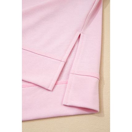 Bonbon Striped Colorblock Patchwork Raglan Pullover Top with Slits