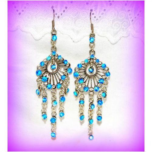 Sale Tibetan Hill Tribe Style Blue Crystal Hook Earrings Jewellery 920