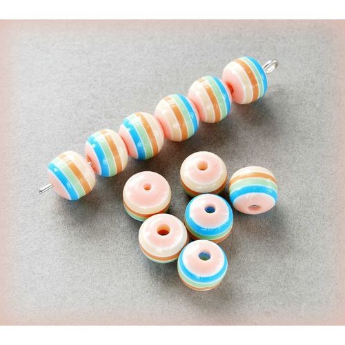 15 no Candy Stripe Multicolour Acrylic 8 mm Round Beads Jewellery Making 2323