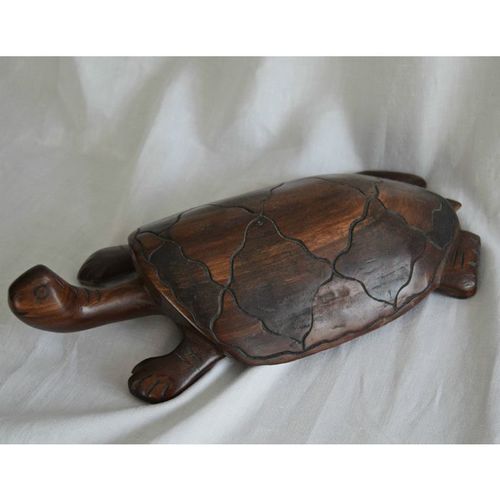 Vintage Carved Solid Wood Tortoise Fire Place Ornament Large