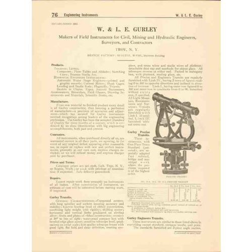 gurley precision instrument company 1916 transit level vintage catalog