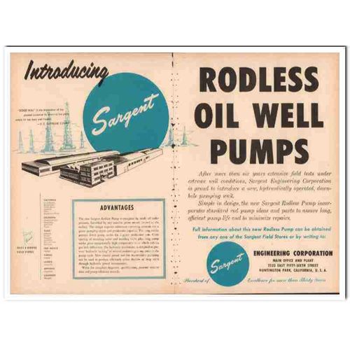 sargent engineering corp 1954 rodless oil well pumps vintage ad
