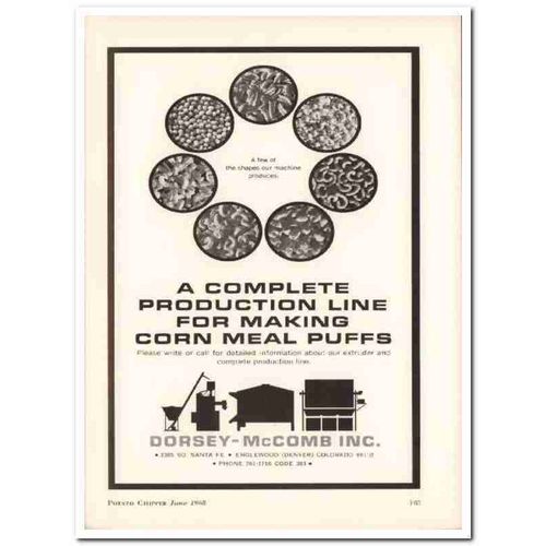 dorsey-mccomb inc 1968 corn meal puffs snack food equipment vintage ad