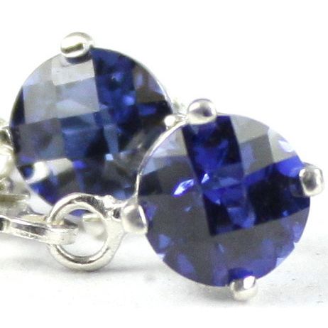 Created Blue Sapphire, 925 Sterling Silver Leverback Earrings, SE017