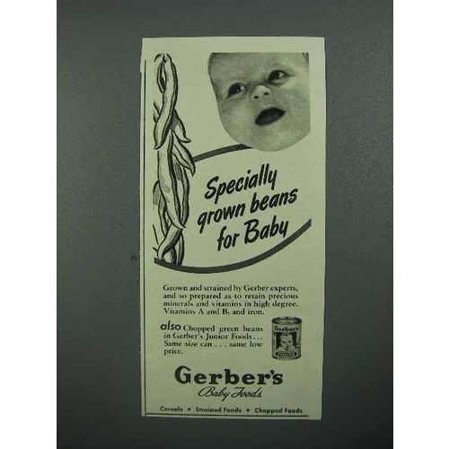 1942 Gerber's Baby Food Ad - Specially Grown Beans