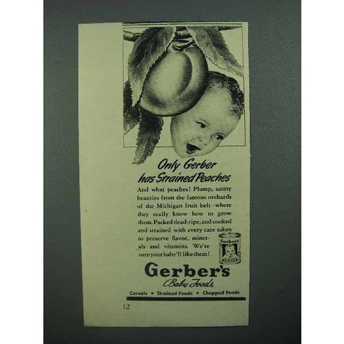 1942 Gerber's Baby Food Ad - Strained Peaches