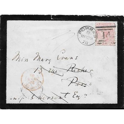 Great Britain #67 Plate #9 1878 Forest to Paris France Mourning Cover