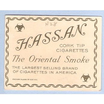 Tobacco Card ~ Company: American Tobacco Company Brand: Hassan Cork Tip Ci~28