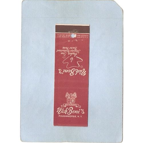 New York Poughkeepsie Matchcover Nick Beni's Restaurants Main St w/Full Le~2224