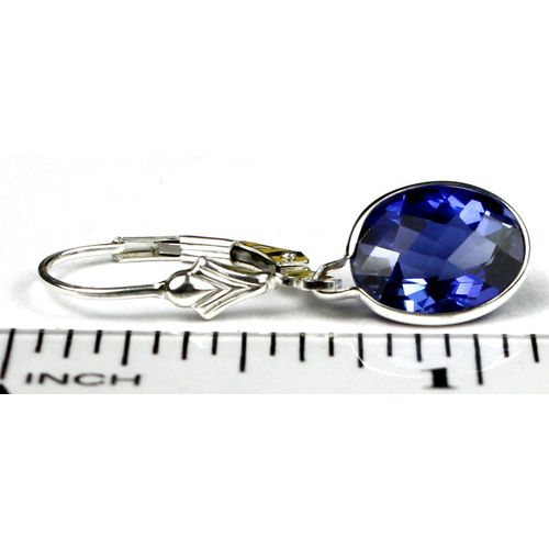 Created Blue Sapphire, 925 Sterling Silver Leverback Earrings, SE101