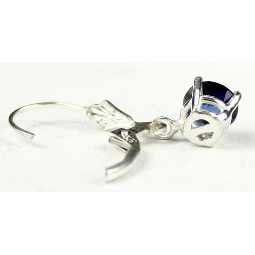 Created Blue Sapphire, 925 Sterling Silver Leverback Earrings, SE017