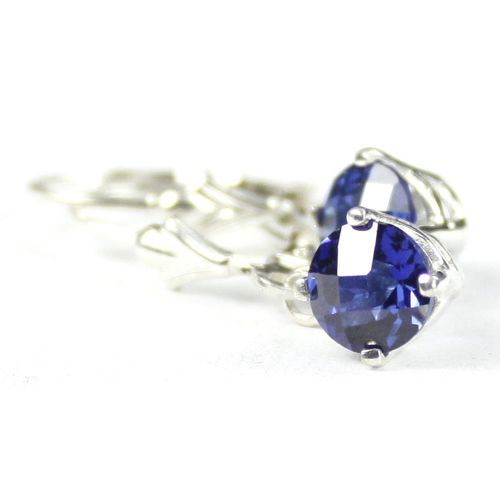 Created Blue Sapphire, 925 Sterling Silver Leverback Earrings, SE017
