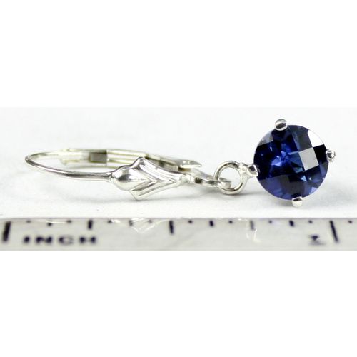 Created Blue Sapphire, 925 Sterling Silver Leverback Earrings, SE017