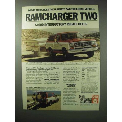 1983 Dodge Ramcharger Two Truck Ad - 2WD Trailering