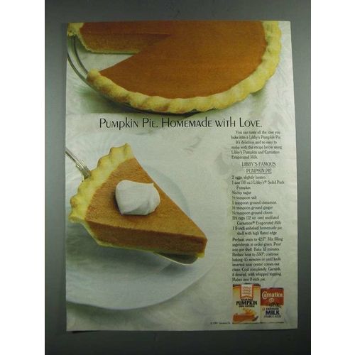 1987 Libby's Pumpkin and Carnation Evaporated Milk Ad - Pumpkin Pie Recipe