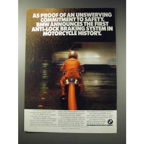1988 BMW K100RS Motorcycle Ad - Commitment to Safety