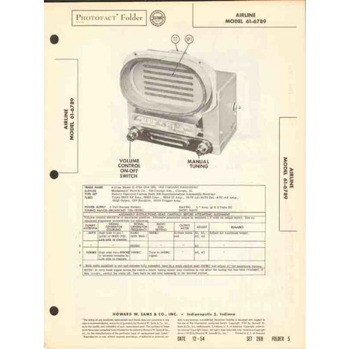AIRLINE model 61-6789 AM car radio receiver Sams Photofact manual