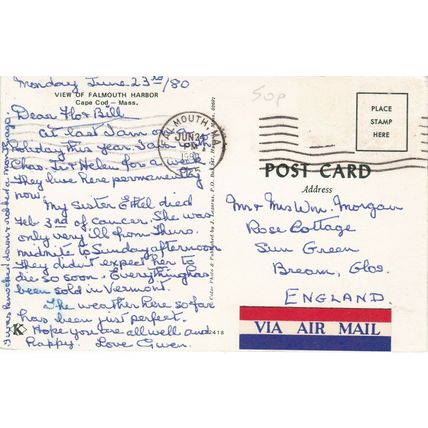 Falmouth Harbour Cape Cod United States Postcard posted 1980 VGC