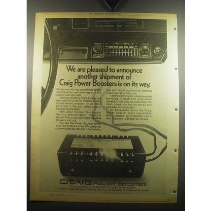 1974 Craig Power Booster Ad - We are pleased to announce another shipment